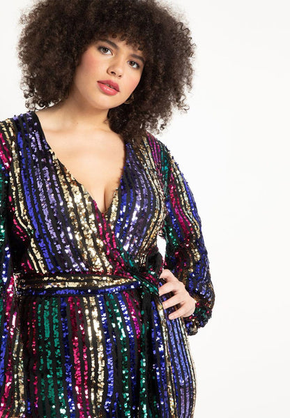 ELOQUII Multicolor Stripe Sequin Jumpsuit - Multicolor