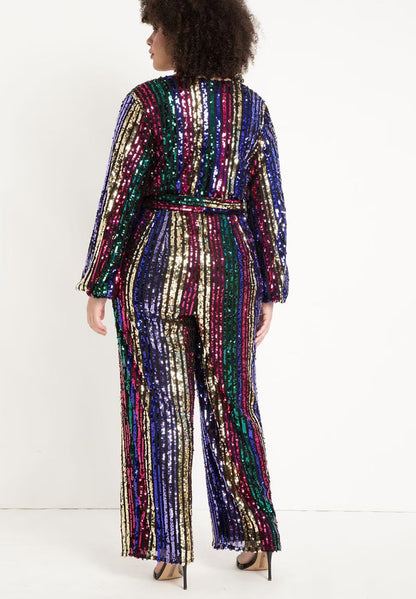ELOQUII Multicolor Stripe Sequin Jumpsuit - Multicolor