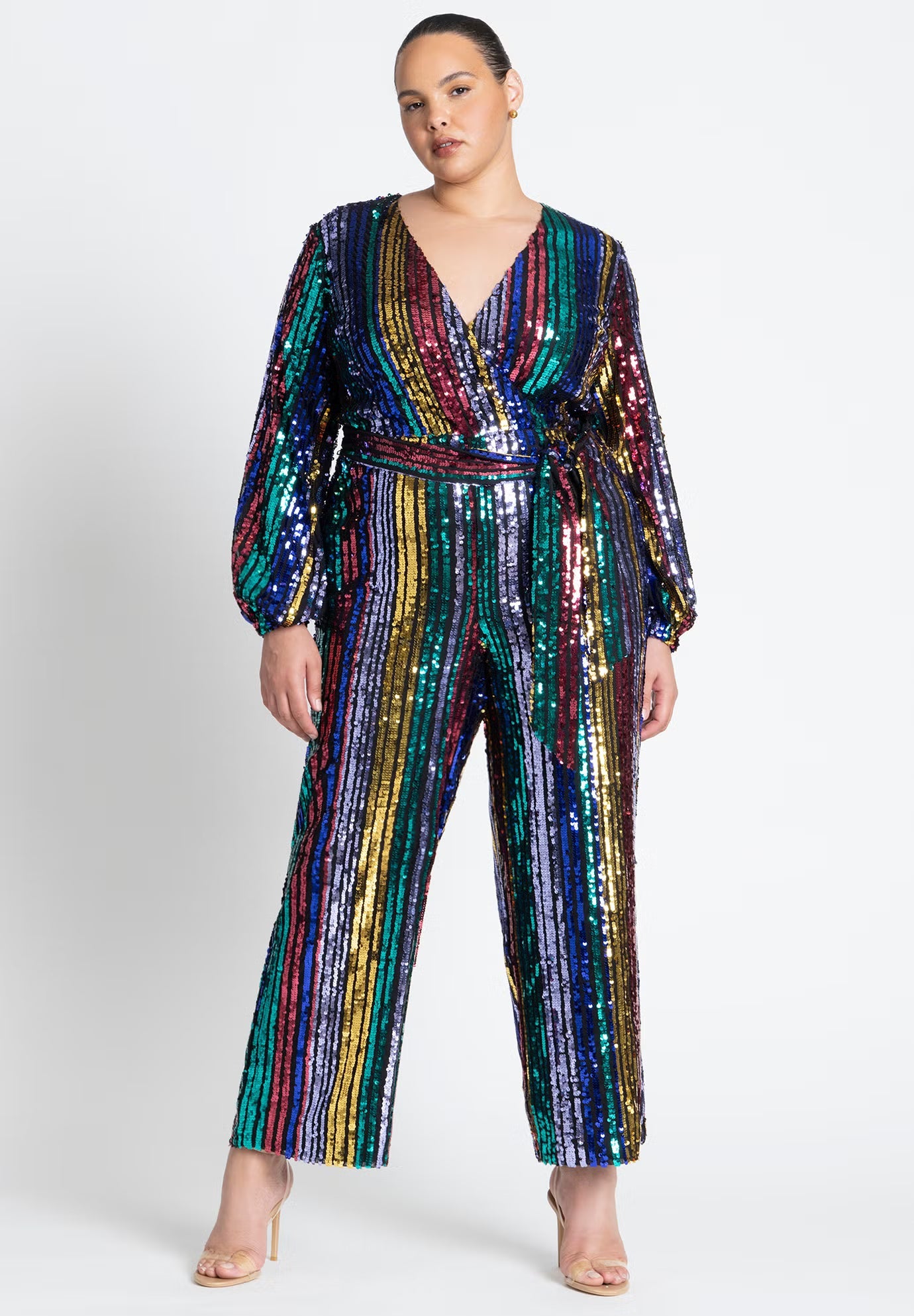 ELOQUII Multicolor Stripe Sequin Jumpsuit - Multicolor