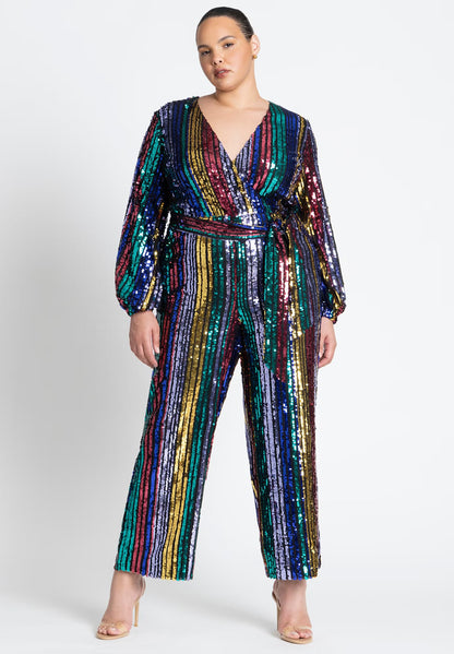 ELOQUII Multicolor Stripe Sequin Jumpsuit - Multicolor