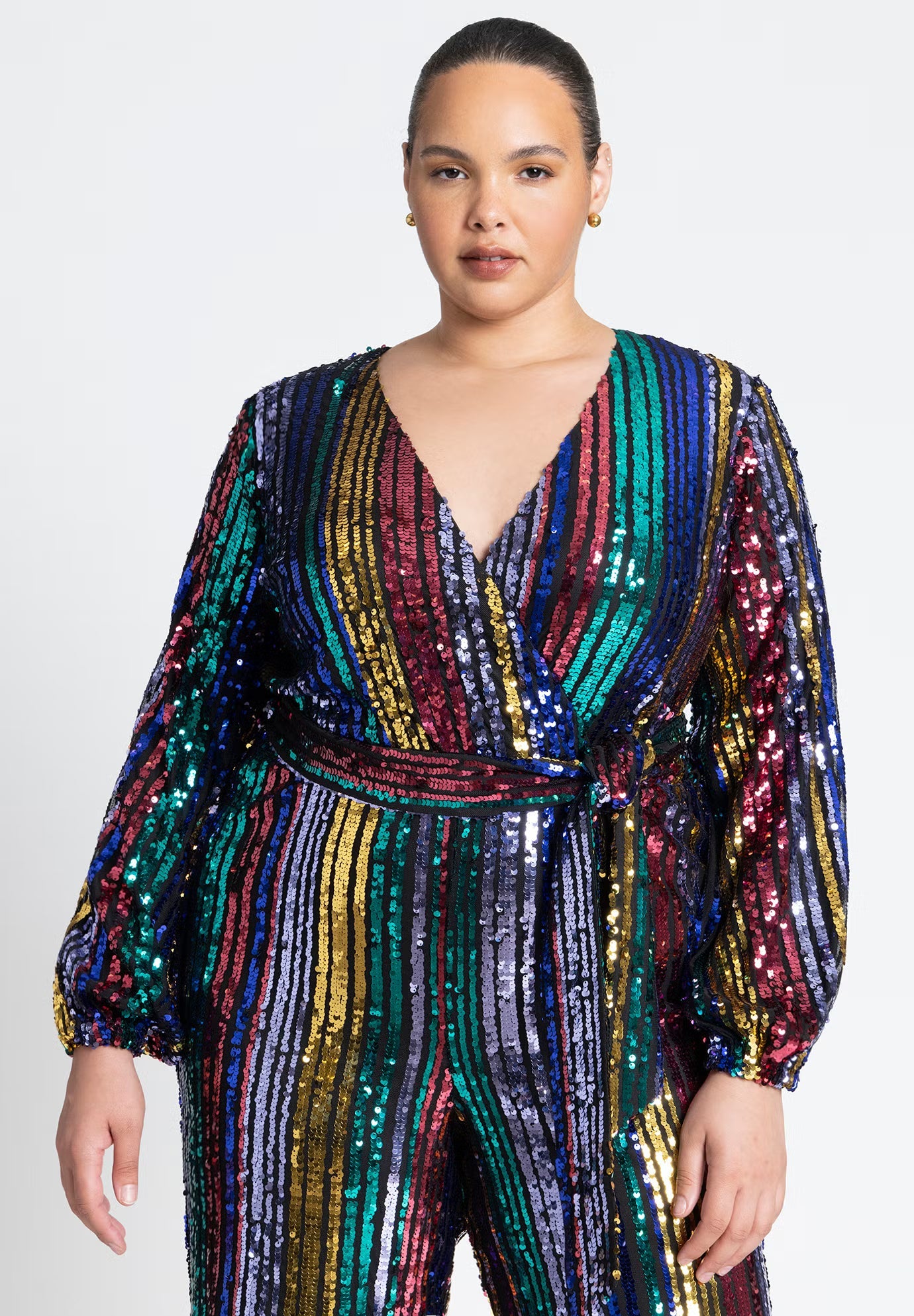ELOQUII Multicolor Stripe Sequin Jumpsuit - Multicolor