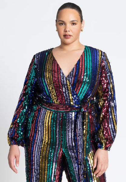 ELOQUII Multicolor Stripe Sequin Jumpsuit - Multicolor