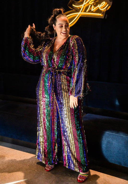 ELOQUII Multicolor Stripe Sequin Jumpsuit - Multicolor