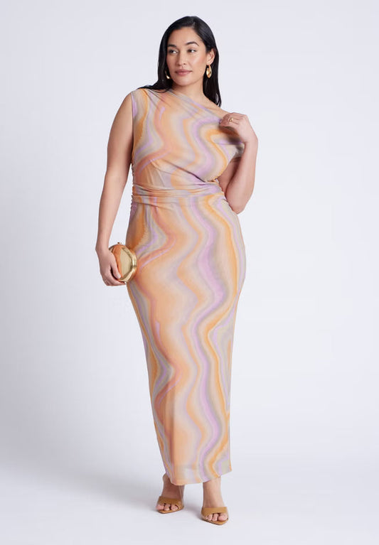 ELOQUII Printed Mesh Dress - Angela Stripe