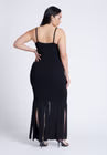ELOQUII Ribbed Fringe Dress - Black Onyx