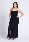 ELOQUII Ribbed Fringe Dress - Black Onyx