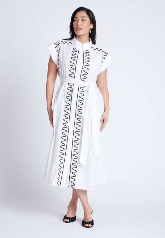 ELOQUII Embroidered Midi Dress - Bright White