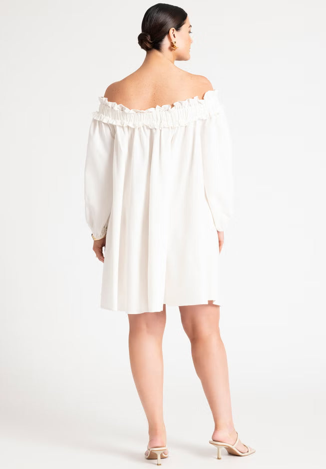 ELOQUII Ruffle Neckline Mini Dress - Sugar Swizzle