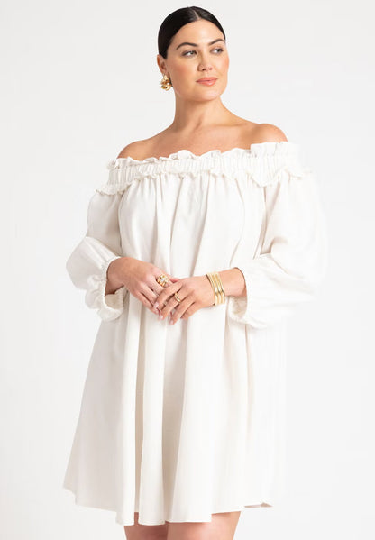 ELOQUII Ruffle Neckline Mini Dress - Sugar Swizzle