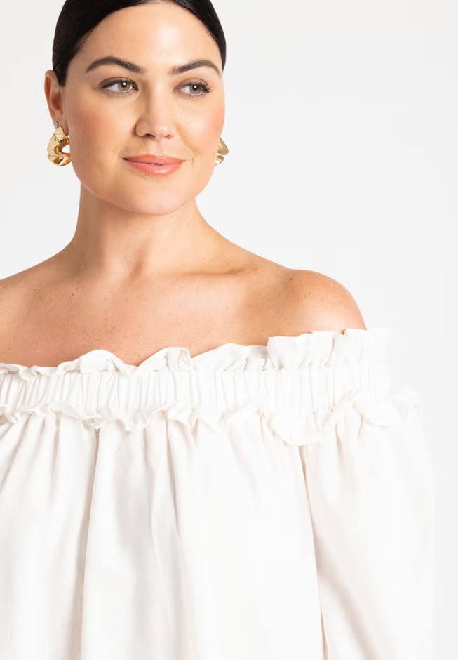 ELOQUII Ruffle Neckline Mini Dress - Sugar Swizzle