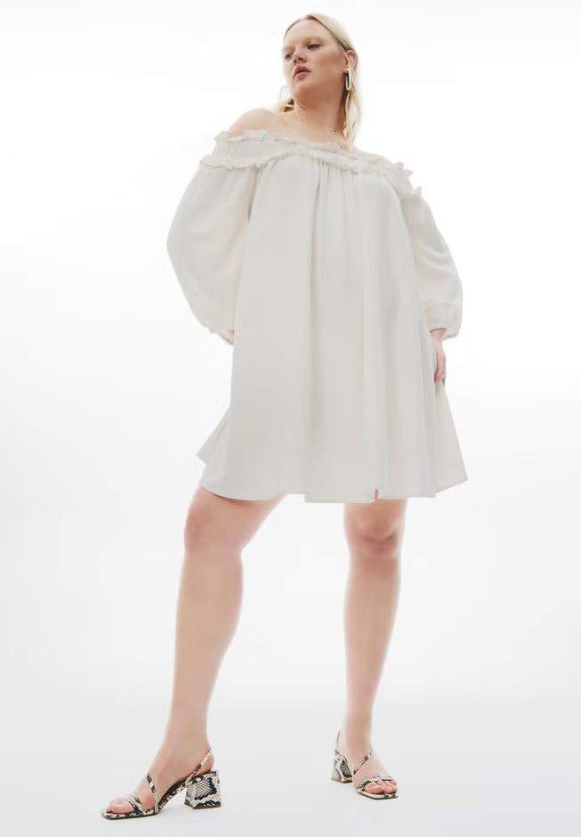 ELOQUII Ruffle Neckline Mini Dress - Sugar Swizzle