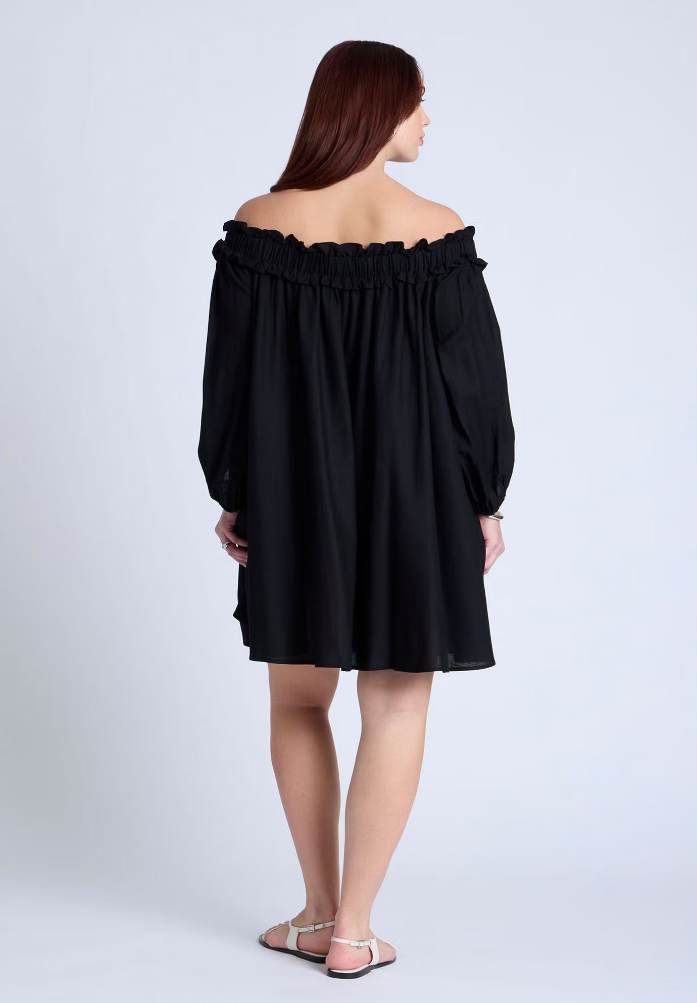 ELOQUII Ruffle Neckline Mini Dress - Black Onyx