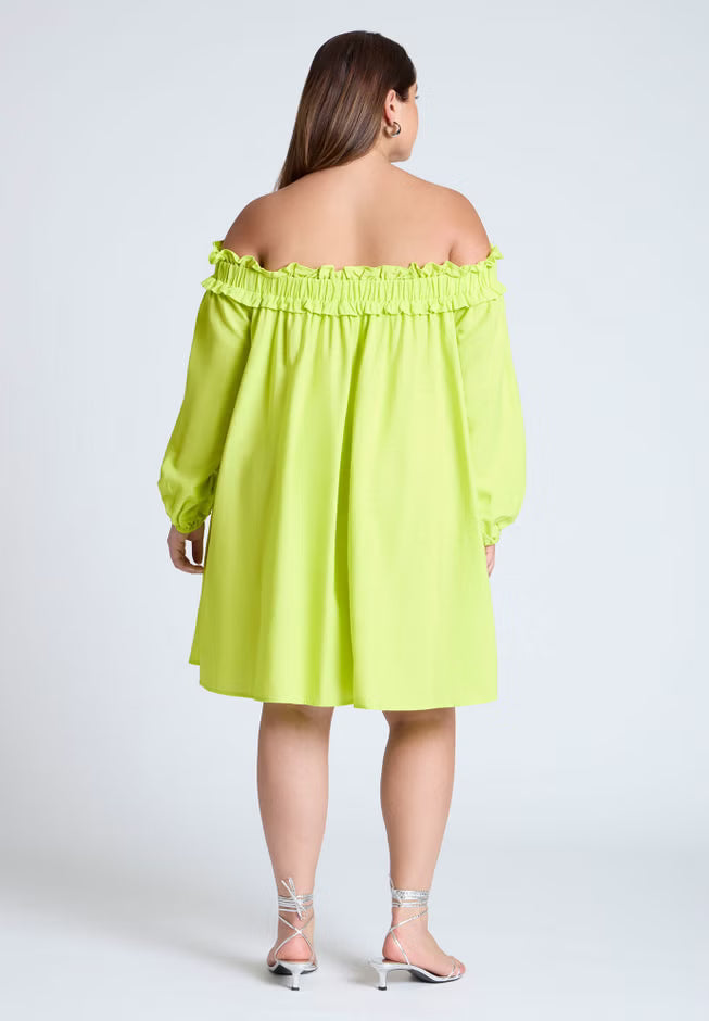 ELOQUII Ruffle Neckline Mini Dress - Wild Lime