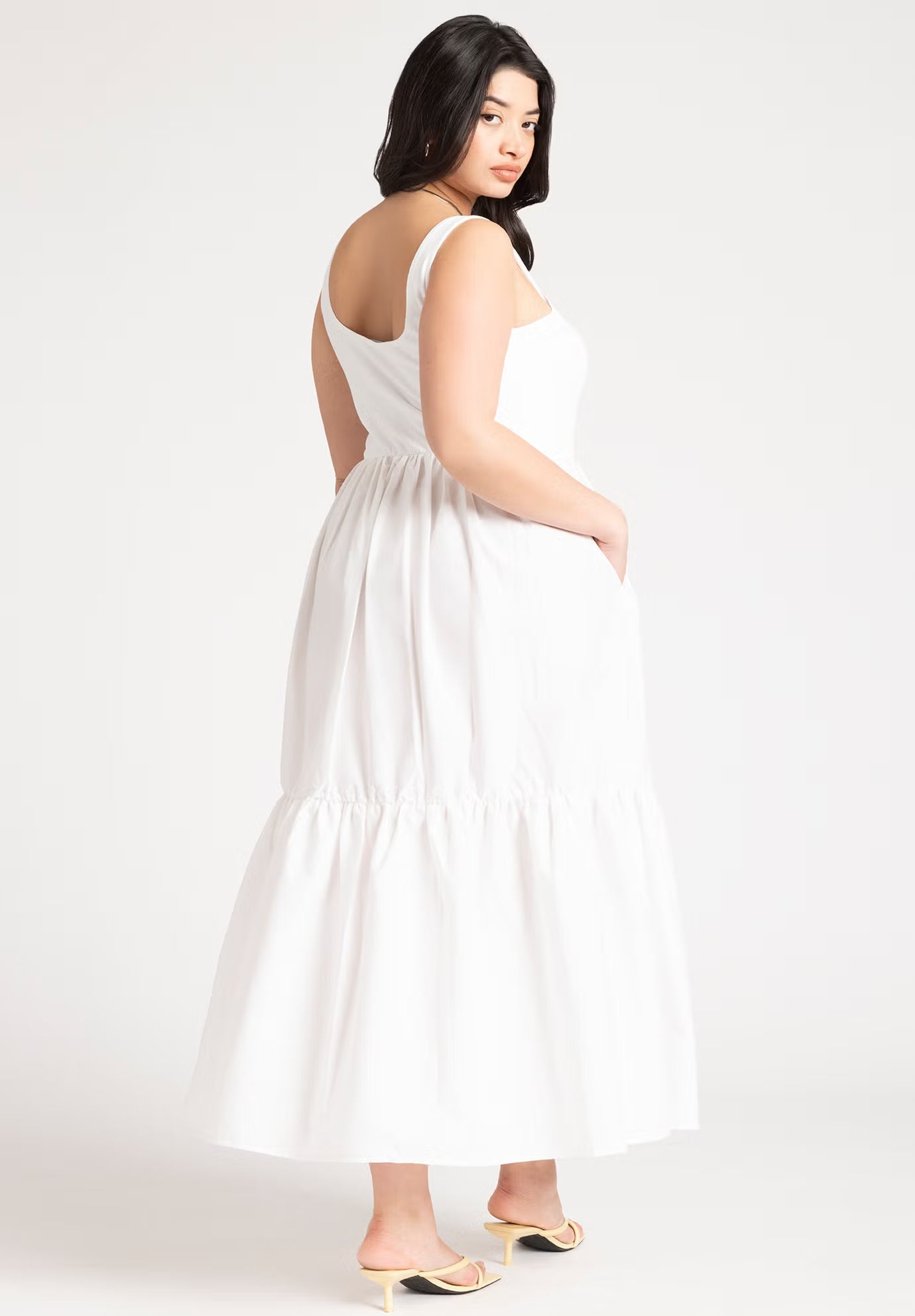 ELOQUII Mixed Fabric Tank Dress - White