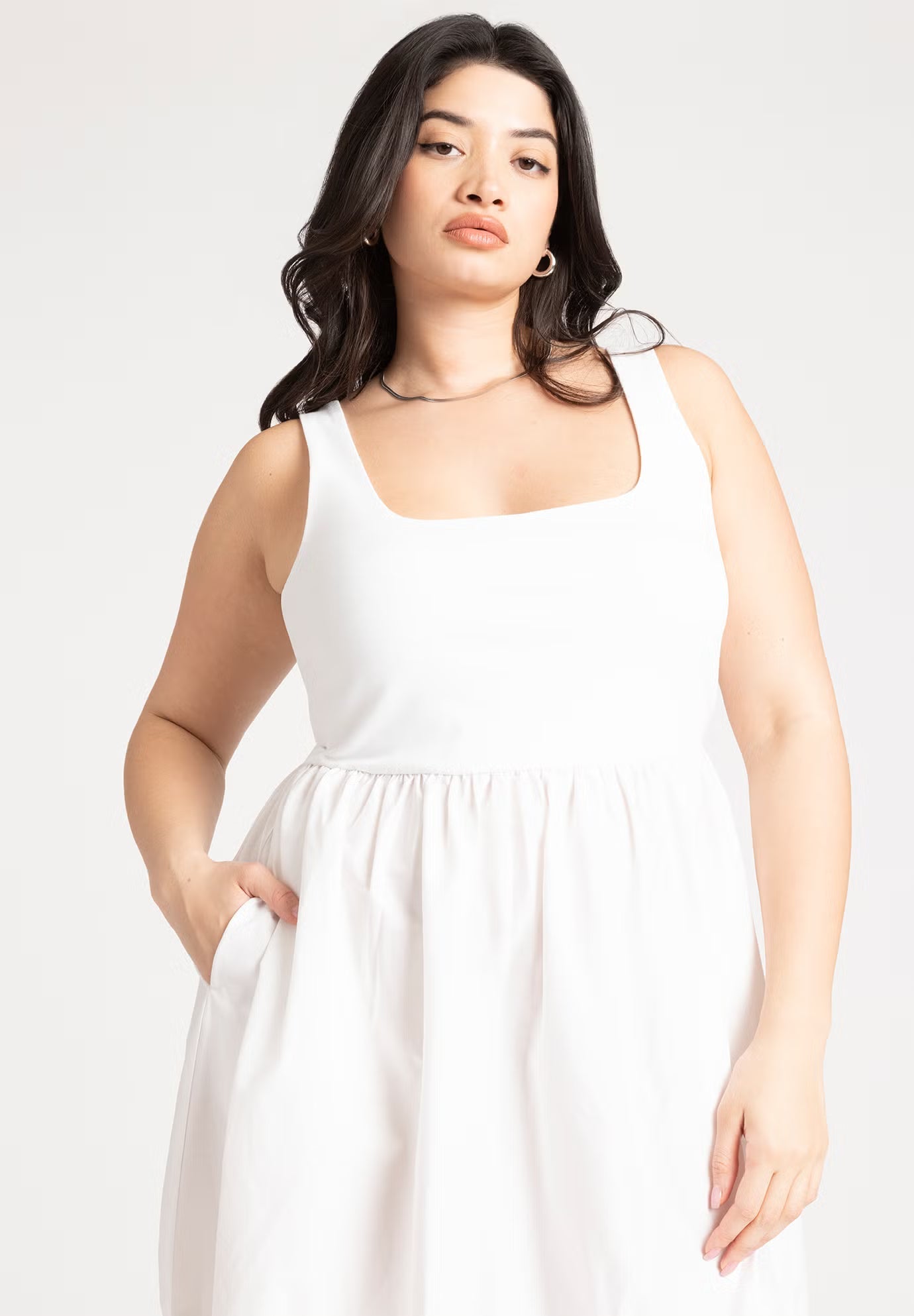 ELOQUII Mixed Fabric Tank Dress - White
