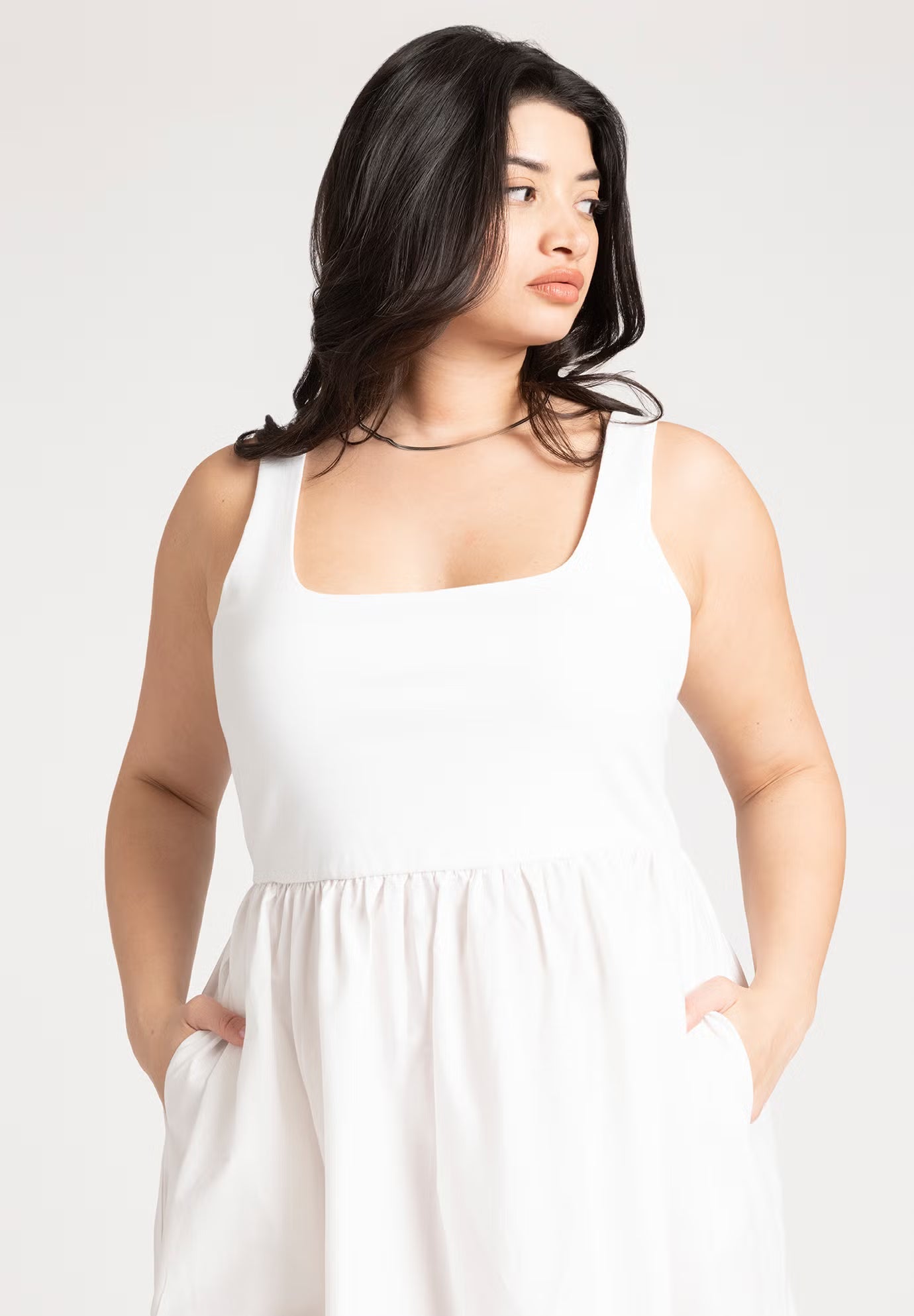 ELOQUII Mixed Fabric Tank Dress - White