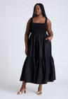 ELOQUII Mixed Fabric Tank Dress - Black Onyx