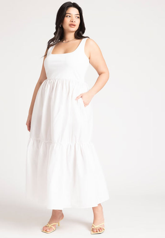 ELOQUII Mixed Fabric Tank Dress - White