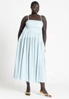 ELOQUII Smocked Tiered Maxi Dress - Light Blue Green Stripe