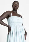 ELOQUII Smocked Tiered Maxi Dress - Light Blue Green Stripe