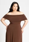ELOQUII Off The Shoulder Maxi Dress - Potting Soil