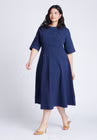 ELOQUII Seam Detail Ponte Work Dress - Rich Navy