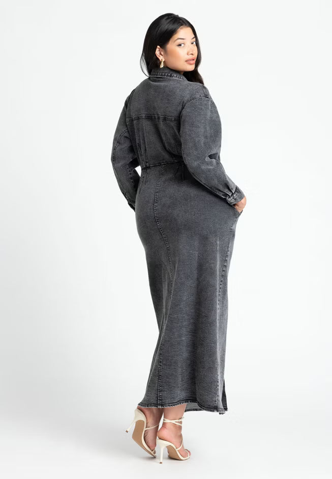 ELOQUII Denim Fitted Dress - Black Rinse