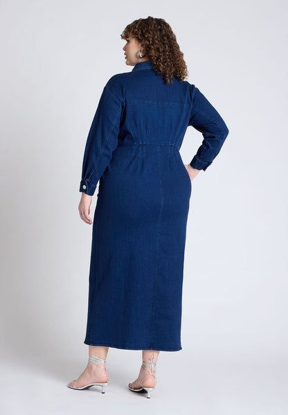 ELOQUII Denim Fitted Dress - Medium Wash