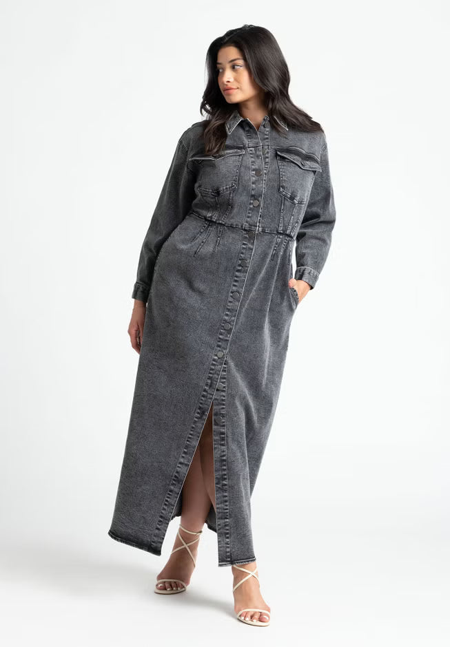 ELOQUII Denim Fitted Dress - Black Rinse