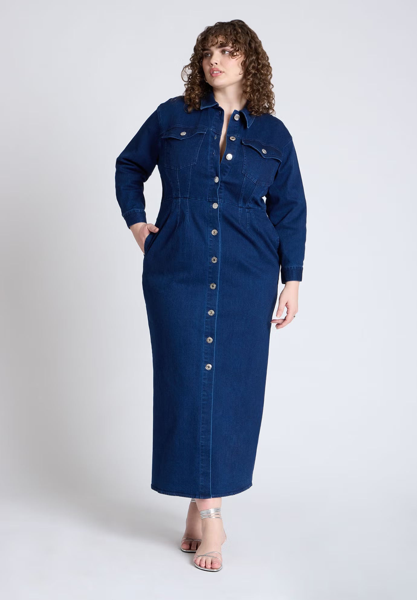 ELOQUII Denim Fitted Dress - Medium Wash