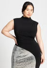 ELOQUII Funnel Neck Knit Dress With Sequin - Black Onyx