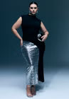 ELOQUII Funnel Neck Knit Dress With Sequin - Black Onyx