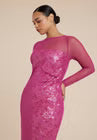 ELOQUII Sequin Dress With Sheer Layer - Raspberry Melange