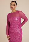 ELOQUII Sequin Dress With Sheer Layer - Raspberry Melange