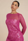 ELOQUII Sequin Dress With Sheer Layer - Raspberry Melange