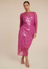 ELOQUII Sequin Dress With Sheer Layer - Raspberry Melange