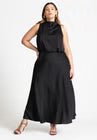 ELOQUII Draped Satin Maxi Dress - Black Onyx