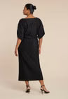 ELOQUII Draped Plisse Dress -  Black Onyx