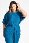 ELOQUII Draped Plisse Dress - Dark Bluejay