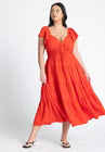 ELOQUII Ruffled Tiered Maxi Dress - High Risk Red
