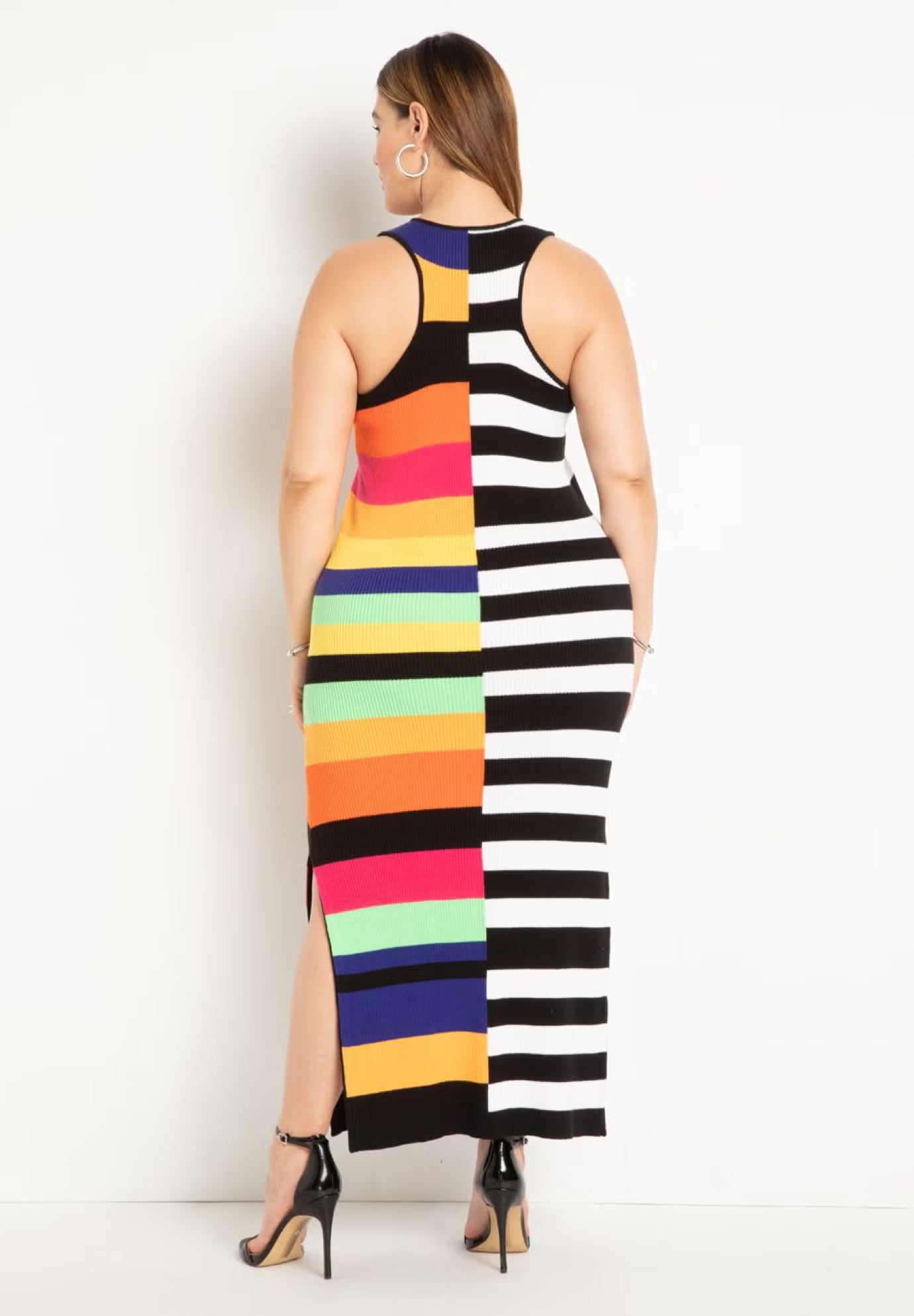 ELOQUII Mixed Stripe Ribbed Dress - Mixed Stripes
