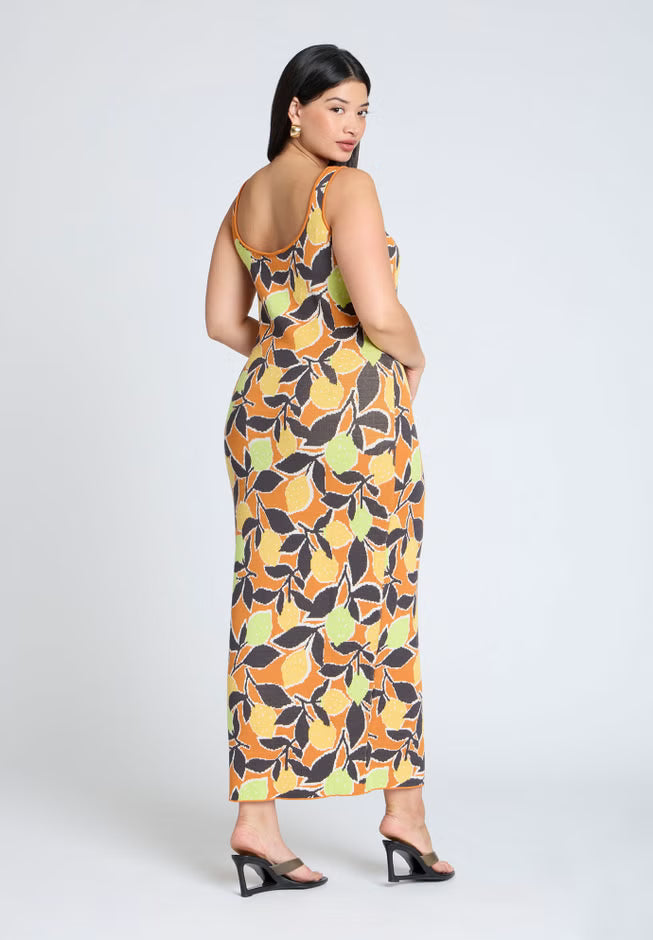 ELOQUII Intarsia Column Dress - Citrus Vine