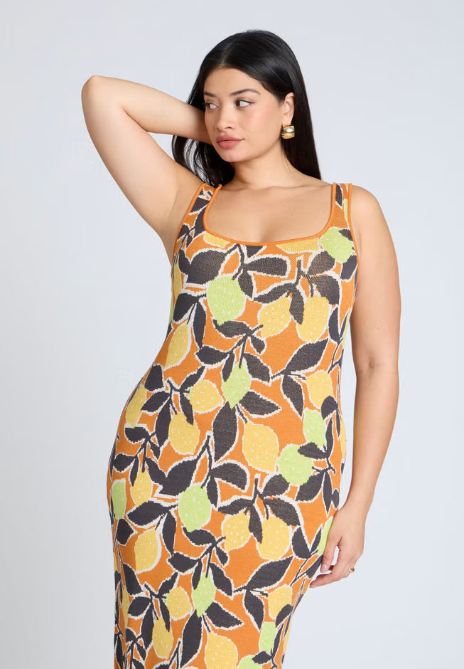 ELOQUII Intarsia Column Dress - Citrus Vine