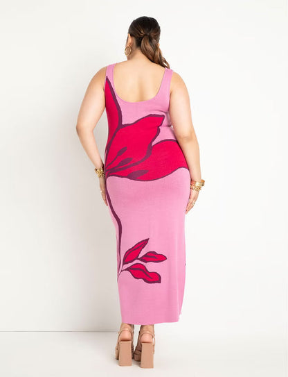 ELOQUII Intarsia Column Dress - Graphic Botanic