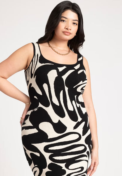 ELOQUII Intarsia Column Dress - Sophisticated Squiggles