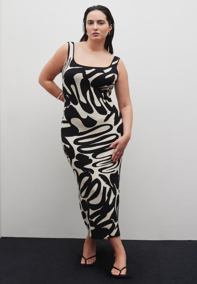 ELOQUII Intarsia Column Dress - Sophisticated Squiggles