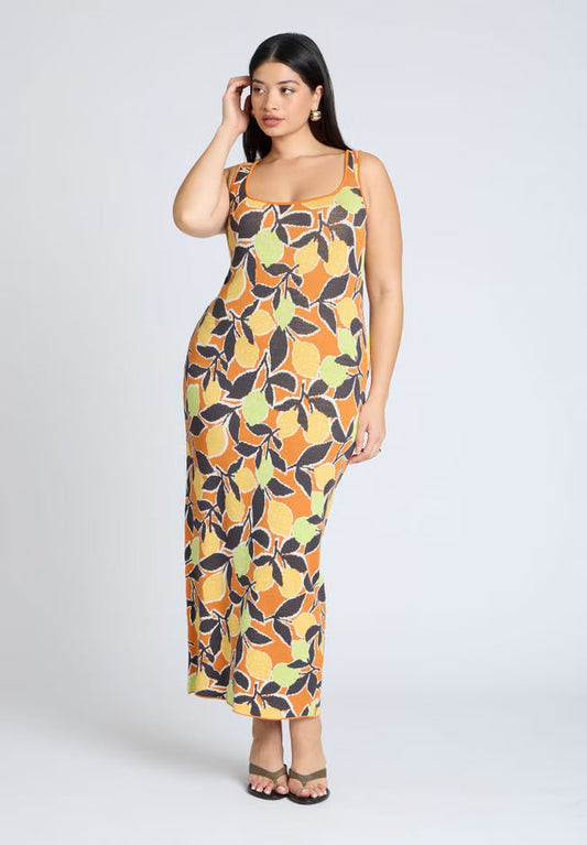 ELOQUII Intarsia Column Dress - Citrus Vine