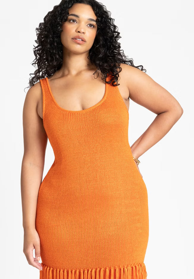 ELOQUII Fringe Sweater Dress - Koi