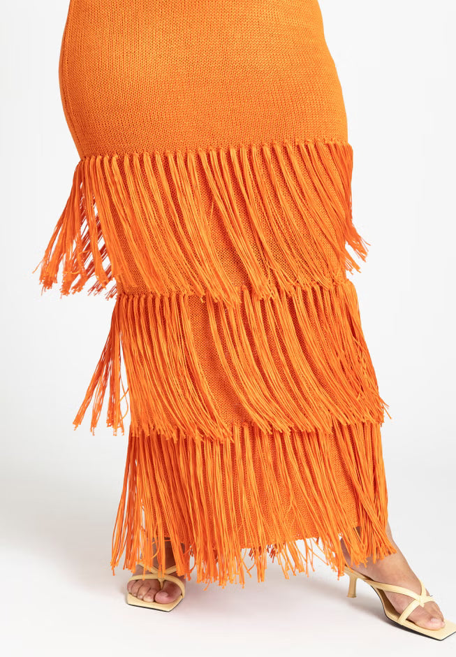 ELOQUII Fringe Sweater Dress - Koi