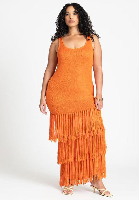 ELOQUII Fringe Sweater Dress - Koi